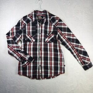 No Fear‎ Mens Plaid Button Up Long Sleeve Shirt, Red White Black Large